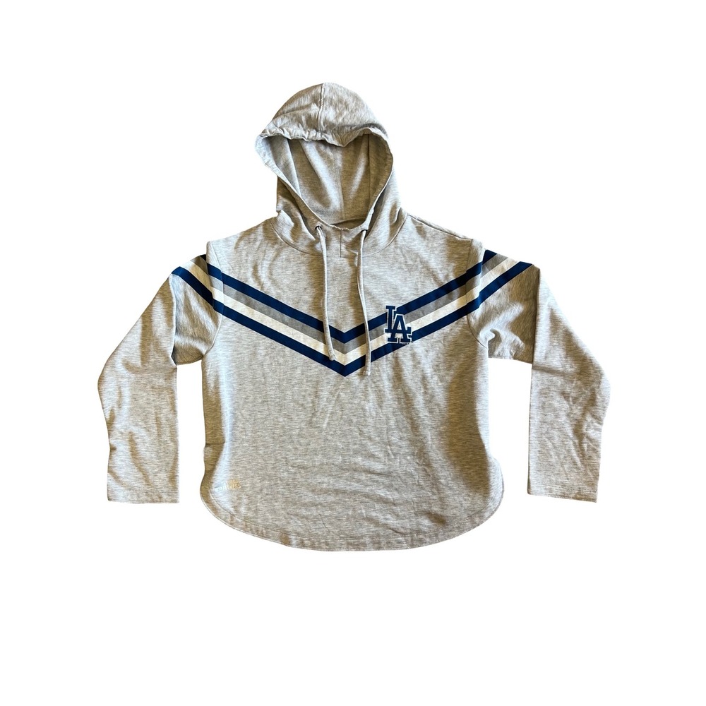Concepts $65 LA Dodgers Hoodie Womens Large Gray Chevron Stripe Pullover MLB